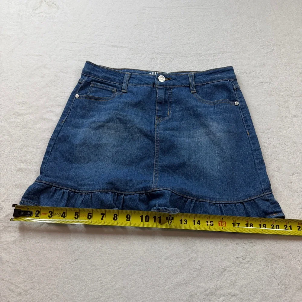 Wallflower‎ Denim Skirt Girls Size 16 Blue Good Ruffle Hem Stretch Mini Skirt